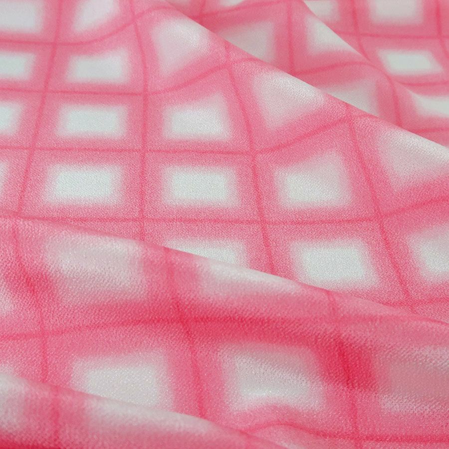 一越ちりめん生地 格子ぼかし(ローズピンク)