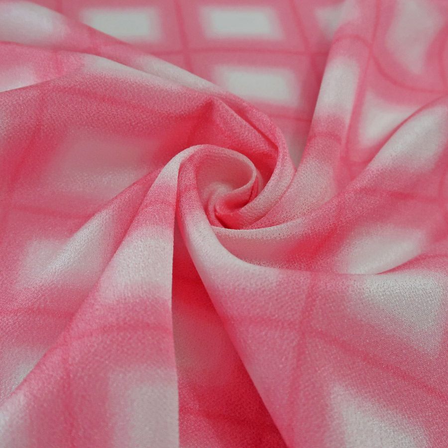 一越ちりめん生地 格子ぼかし(ローズピンク)