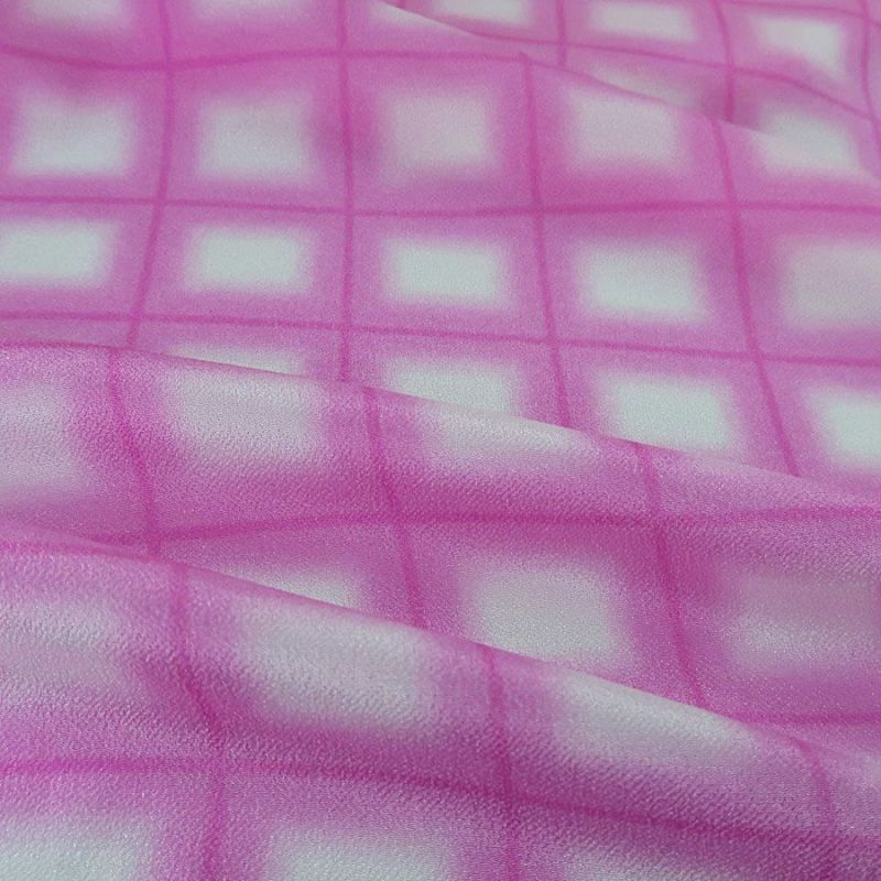 一越ちりめん生地 格子ぼかし(石竹色)