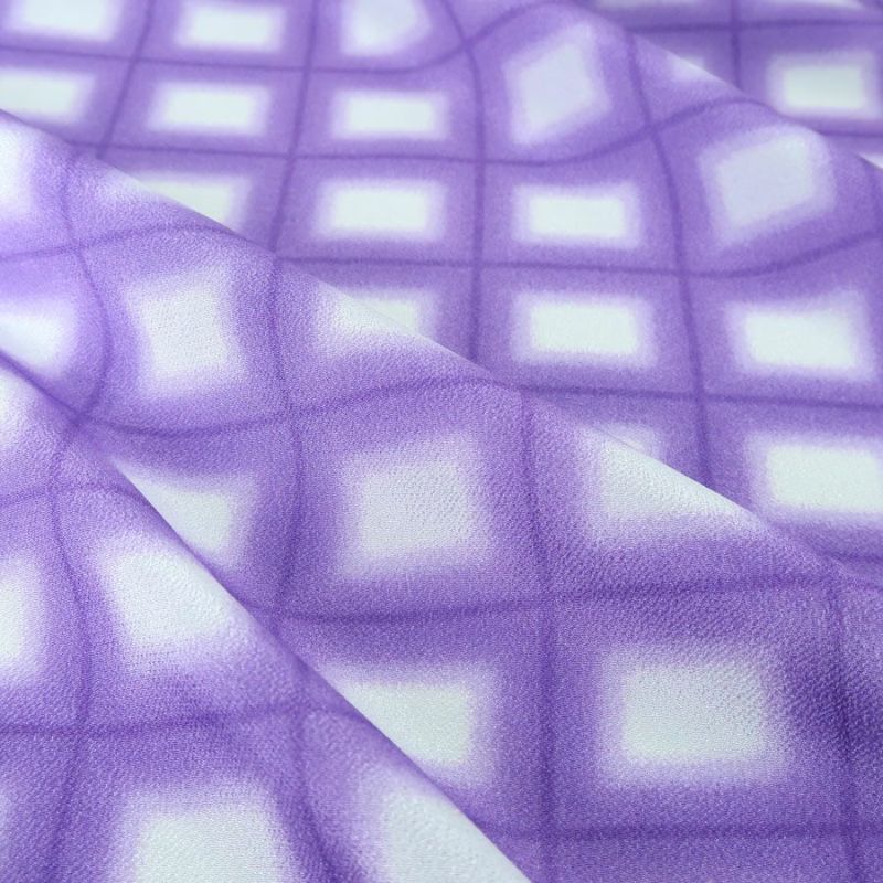 一越ちりめん生地 格子ぼかし(紫)