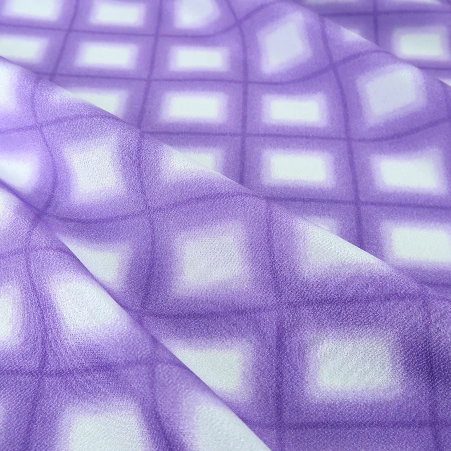 一越ちりめん生地 格子ぼかし(紫)