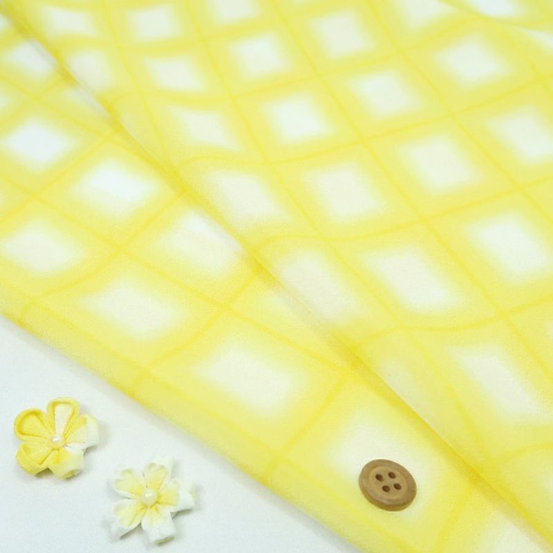 一越ちりめん生地 格子ぼかし(黄色)