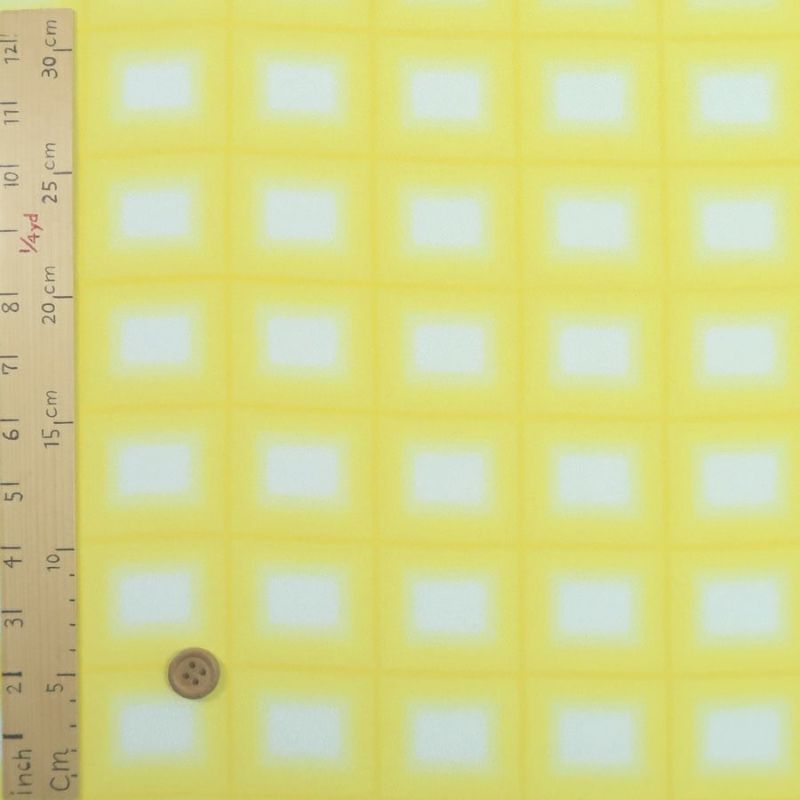一越ちりめん生地 格子ぼかし(黄色)