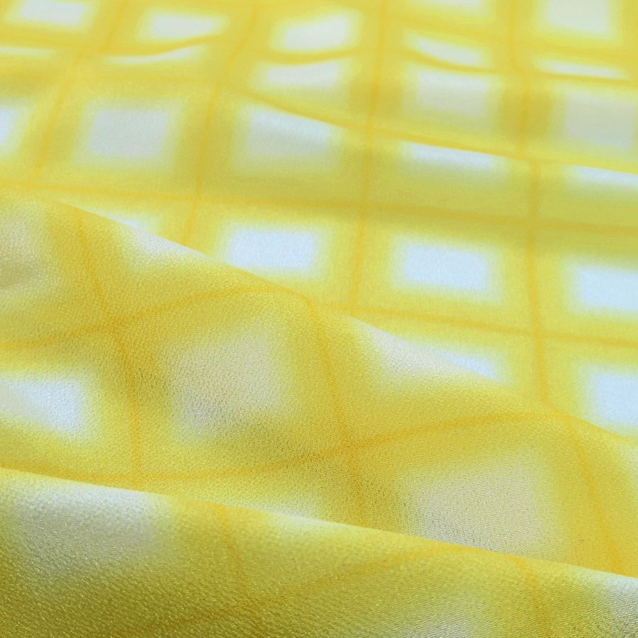 一越ちりめん生地 格子ぼかし(黄色)