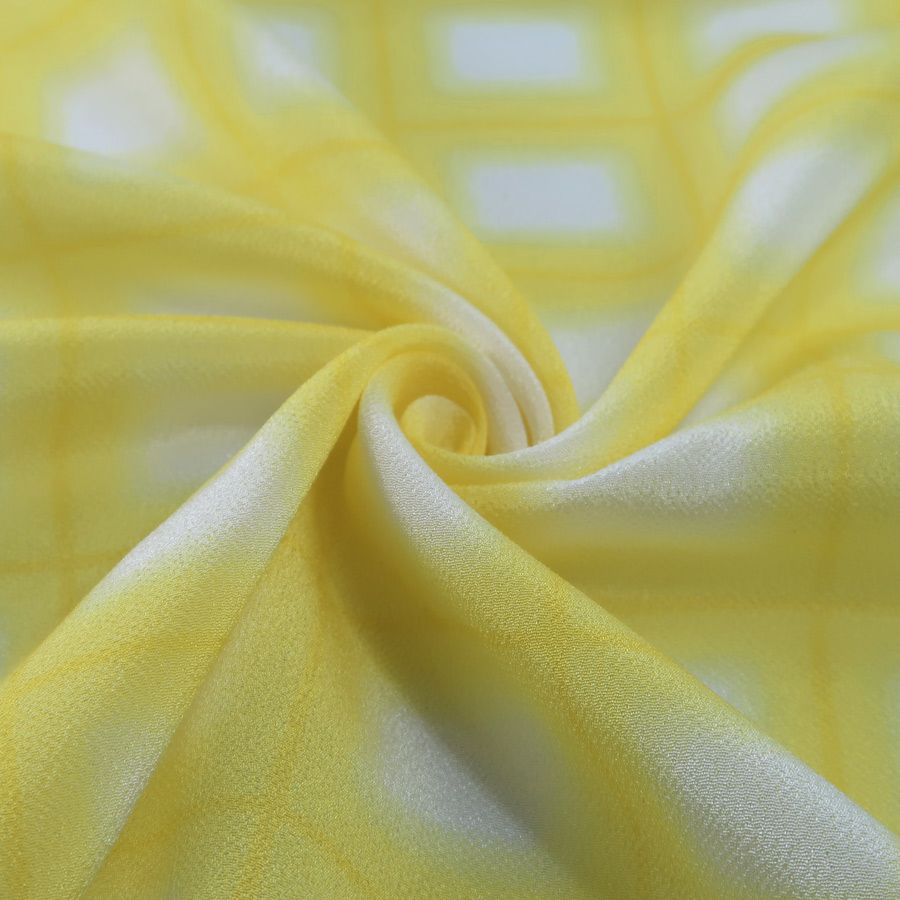 一越ちりめん生地 格子ぼかし(黄色)