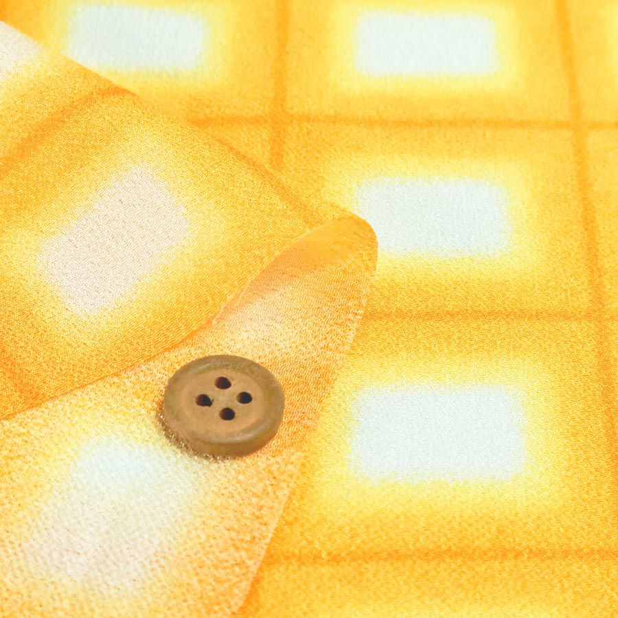 一越ちりめん生地 格子ぼかし(だいだい色)