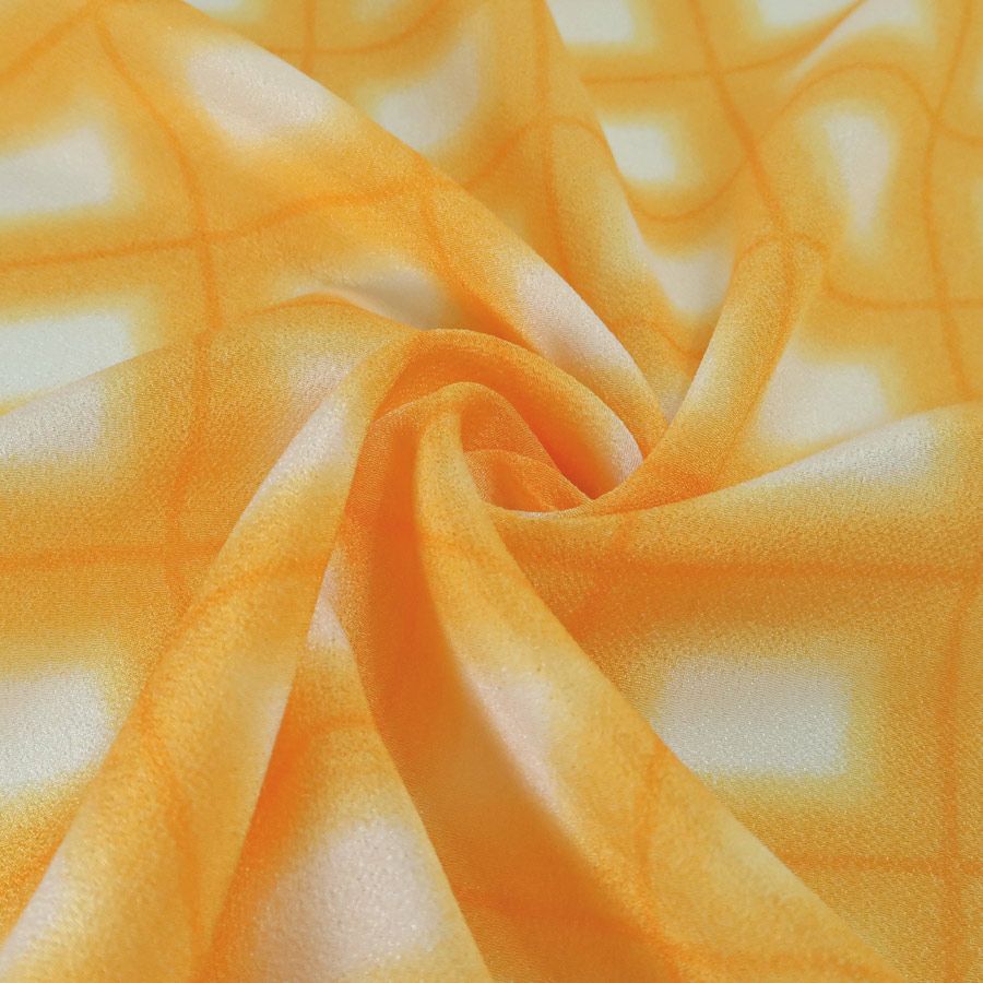 一越ちりめん生地 格子ぼかし(だいだい色)