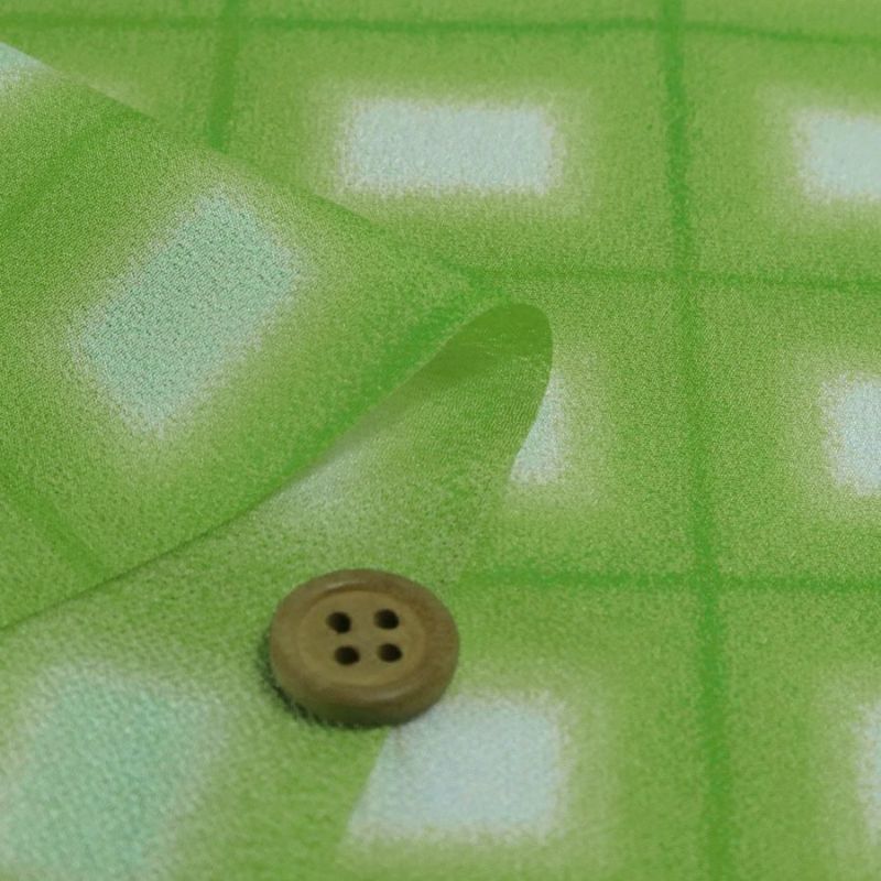 一越ちりめん生地 格子ぼかし(黄緑)