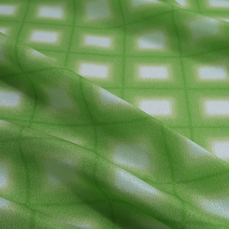 一越ちりめん生地 格子ぼかし(黄緑)