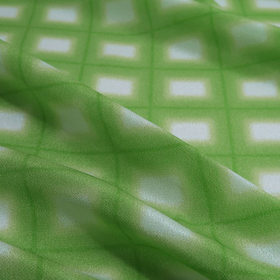 一越ちりめん生地 格子ぼかし(黄緑)
