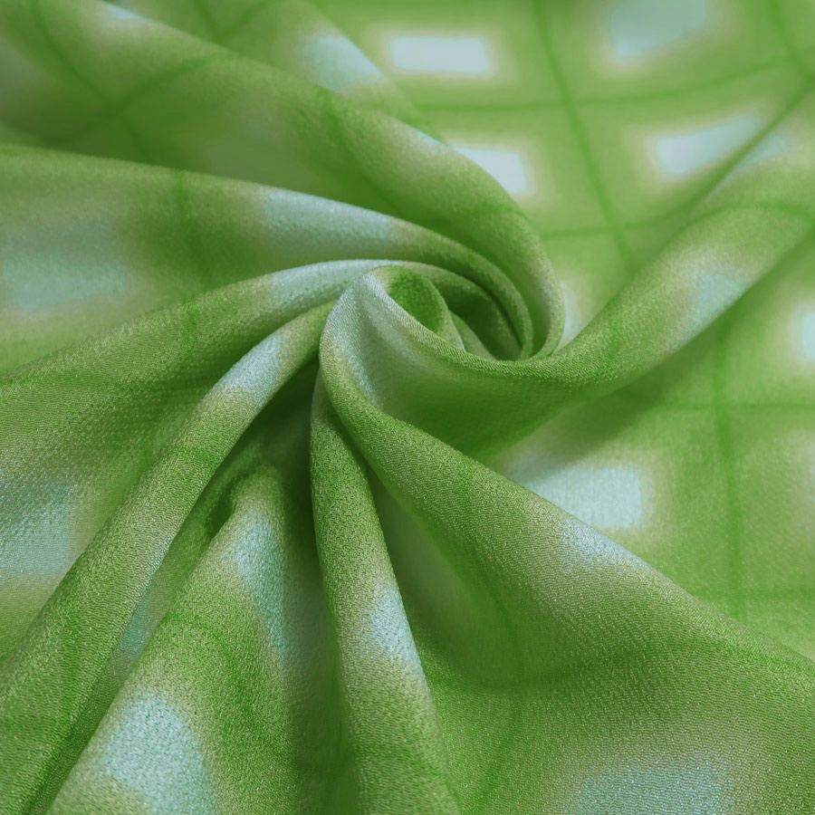 一越ちりめん生地 格子ぼかし(黄緑)