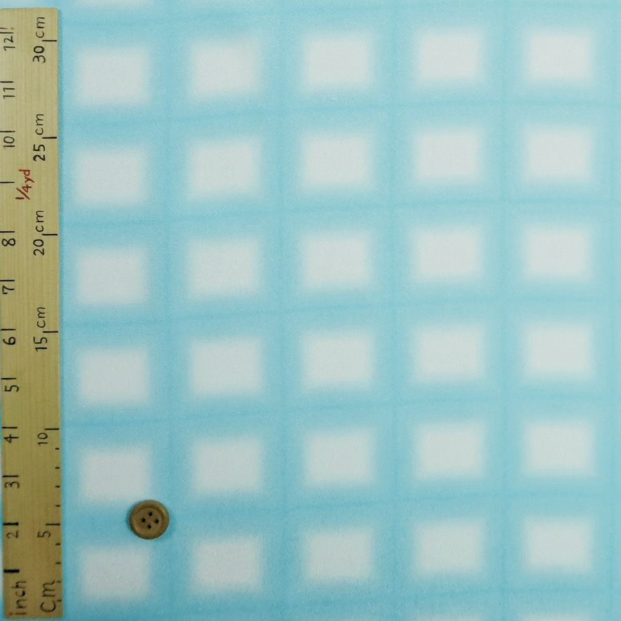 一越ちりめん生地 格子ぼかし(水色)