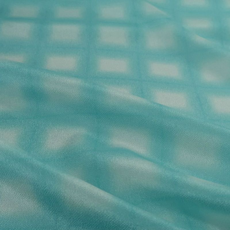 一越ちりめん生地 格子ぼかし(水色)