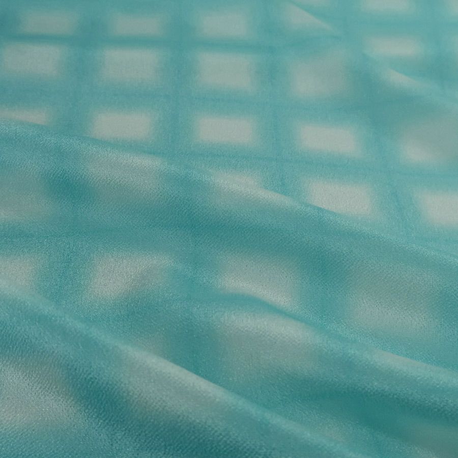 一越ちりめん生地 格子ぼかし(水色)