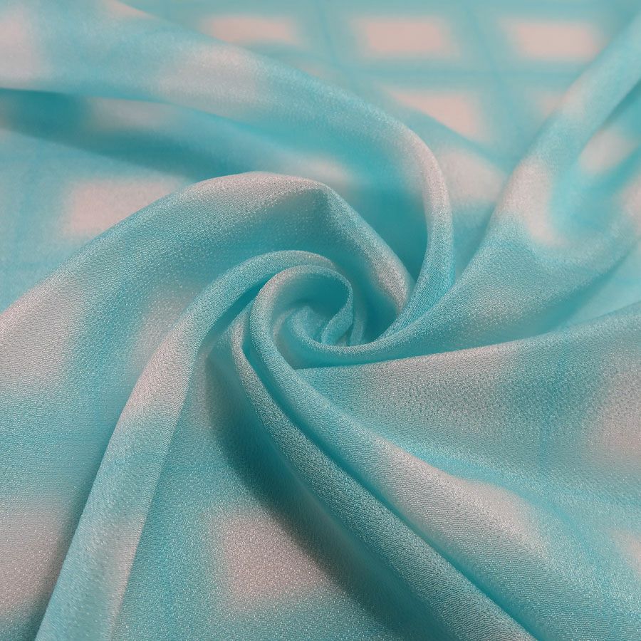 一越ちりめん生地 格子ぼかし(水色)