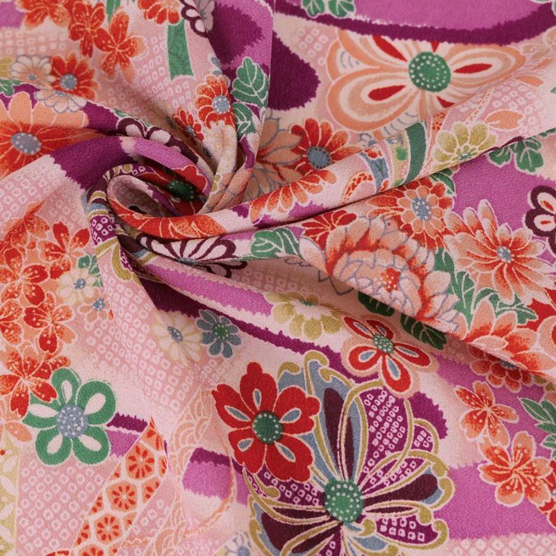 一越ちりめん生地 しぼりに花のし小槌文様(紫)