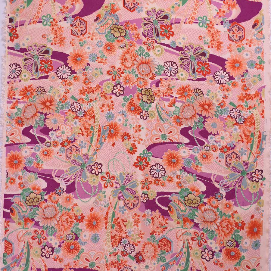 一越ちりめん生地 しぼりに花のし小槌文様(紫)