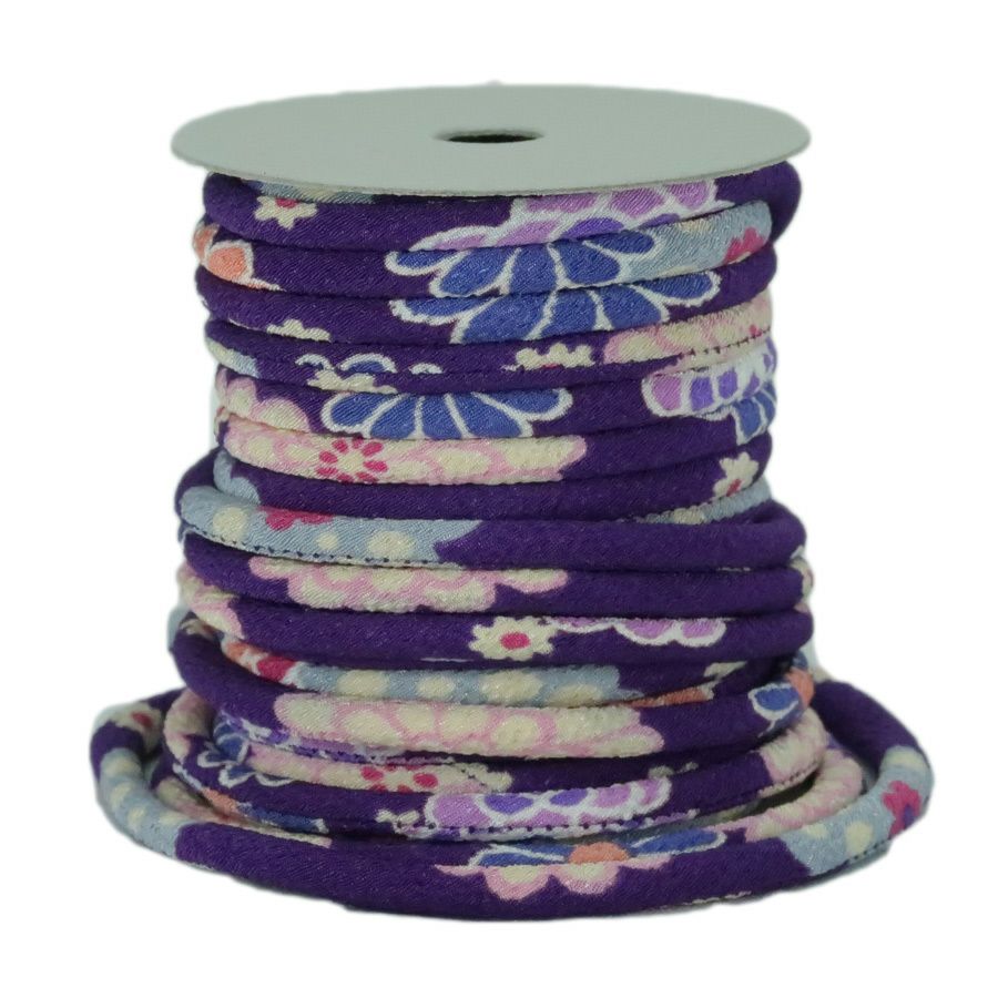 ちりめん丸ひも・柄・４ミリ（実寸約5-6ミリ） まり菊・紫