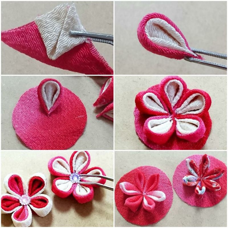 つまみ細工キット 花かんざし・二輪藤下がり(紅花) |生地 和柄/和布/ちりめん手芸通販布がたり