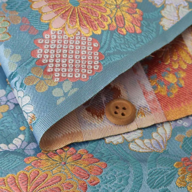 金襴生地(金らん) 雲立涌に菊花(水色) 