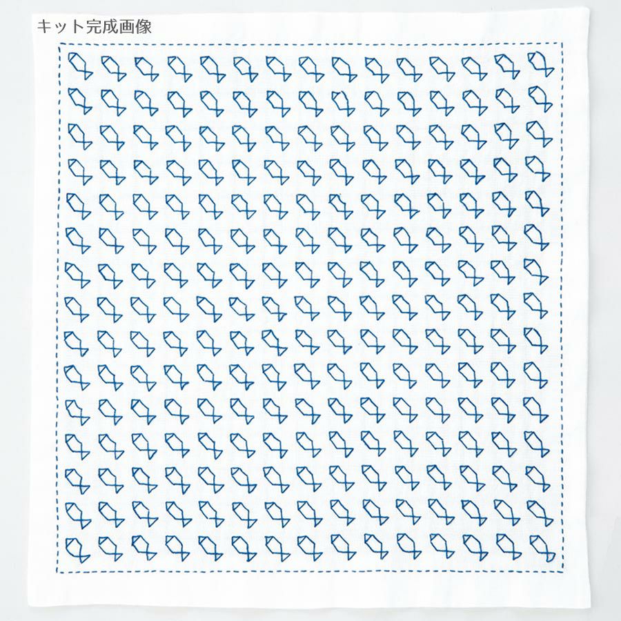 刺し子キット・一目刺しの花ふきん-ほんわか-サカナ