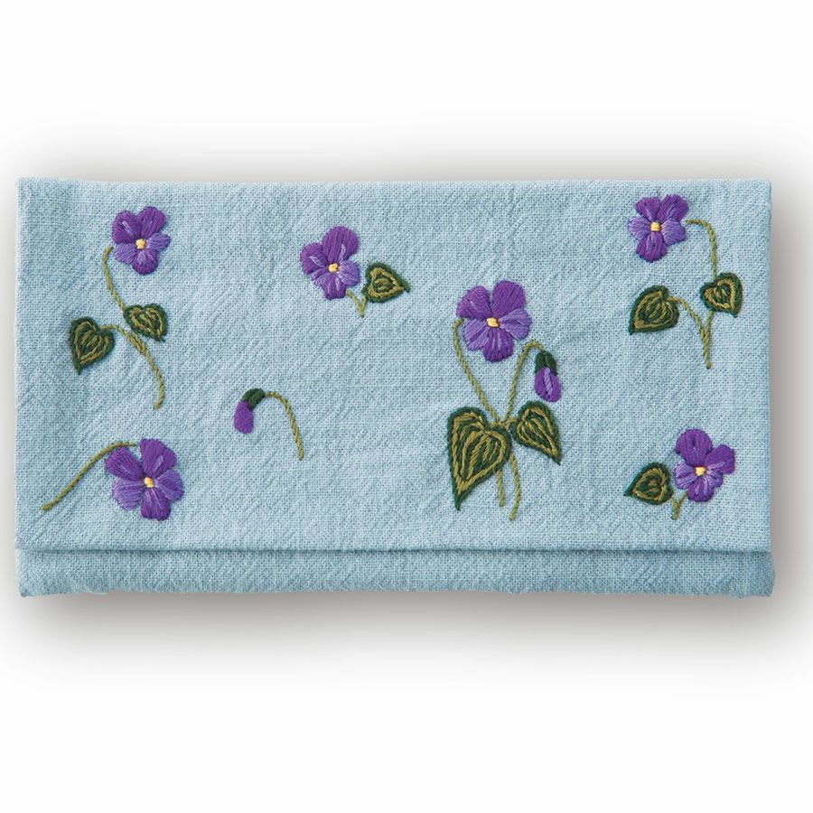 フランス刺しゅうキット 花言葉のたしなみポーチ すみれ |生地 和柄