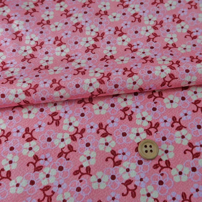  ちりめん生地 つる花(ピンク) 10cm単位 切り売り