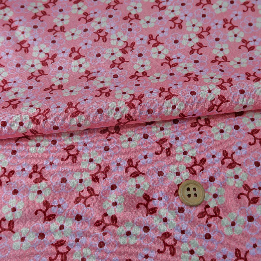  ちりめん生地 つる花(ピンク) 10cm単位 切り売り