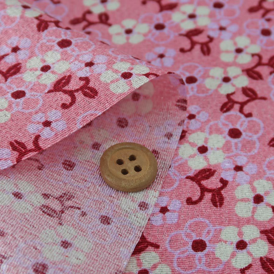  ちりめん生地 つる花(ピンク) 10cm単位 切り売り