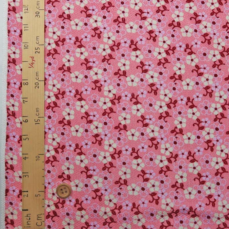  ちりめん生地 つる花(ピンク) 10cm単位 切り売り