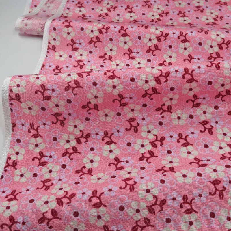  ちりめん生地 つる花(ピンク) 10cm単位 切り売り