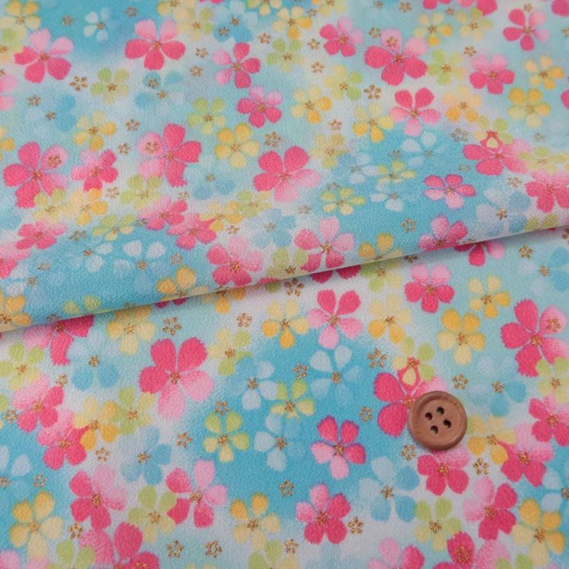 一越ちりめん生地 ふうわり花(ブルー/ピンク)