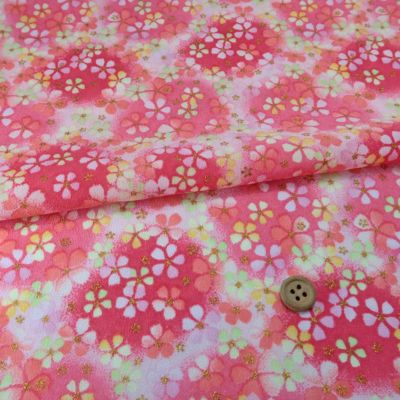 一越ちりめん生地 ふうわり花(赤) 10cm単位 切り売り
