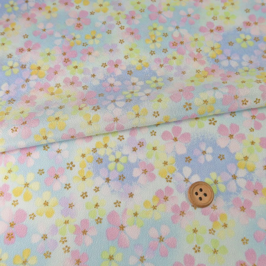 一越ちりめん生地 ふうわり花(薄い水色)