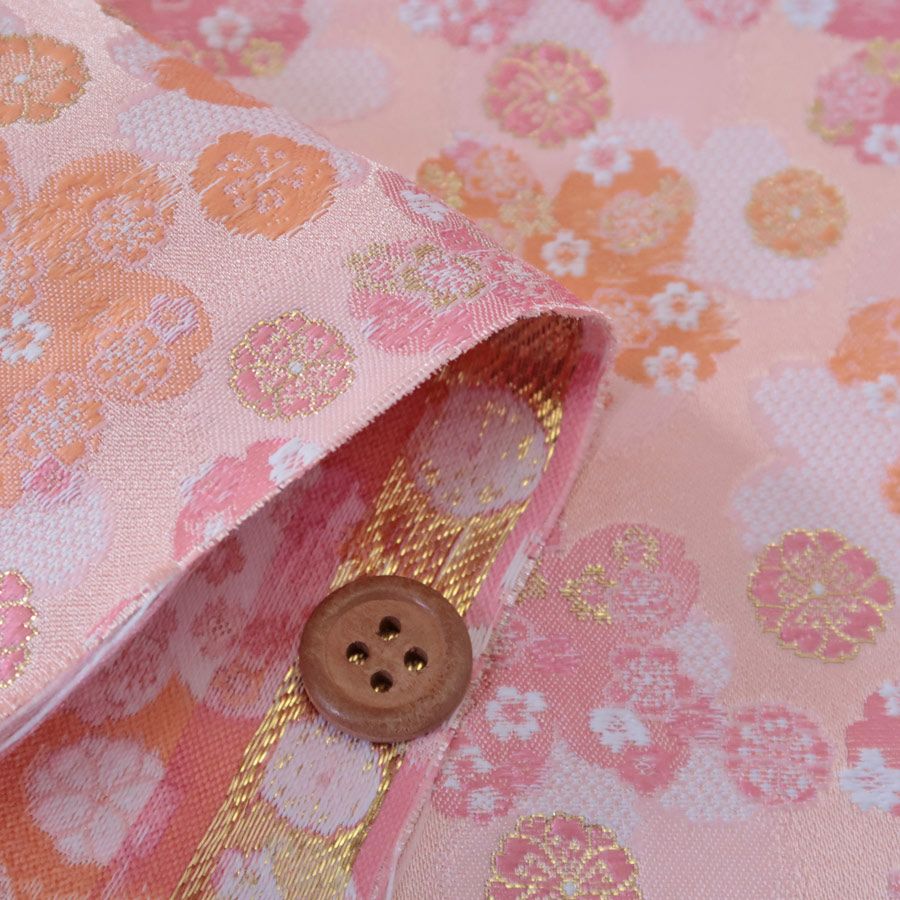 金襴生地(金らん) はんなり重ねた桜(淡いサーモンピンク) 10cm単位 