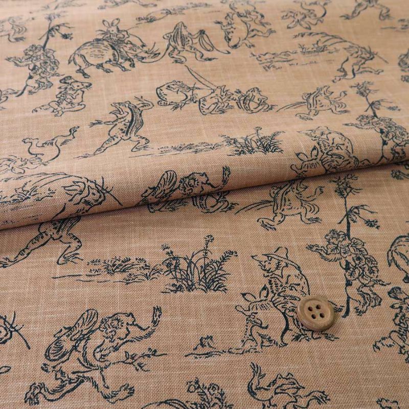 和装バック　着物バック　和柄コットン生地・鳥獣戯画（こげ茶） 和装バック 着物バック 和柄コットン生地・鳥獣戯画（こげ茶）