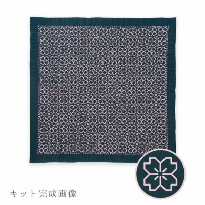 刺し子キット・一目刺しの花ふきん 桜の花（藍） |生地 和柄/和布/ちりめん手芸通販布がたり