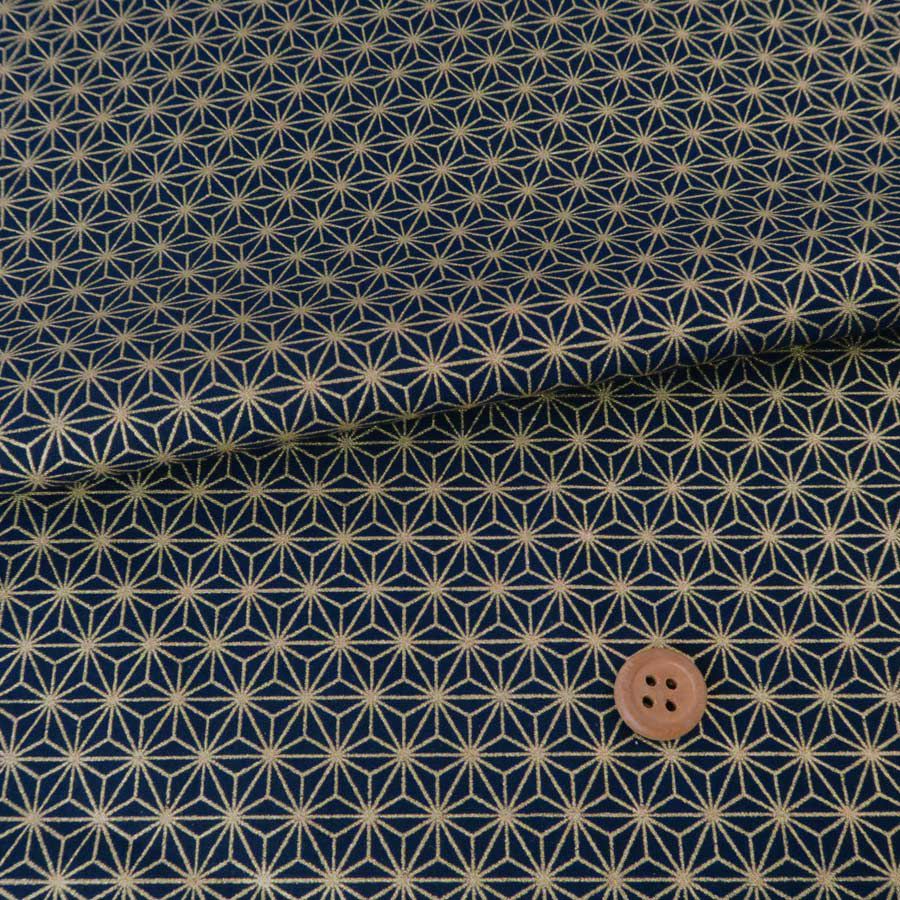 和柄コットン生地 金の麻の葉(濃紺)