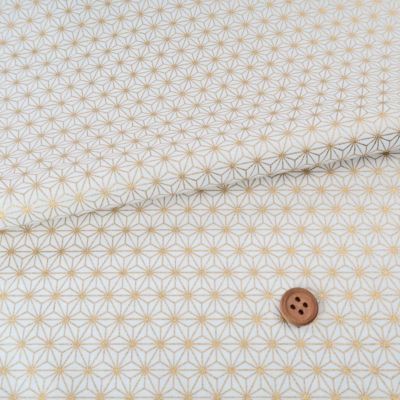 和柄コットン生地 金の麻の葉(白) 10cm単位 切り売り