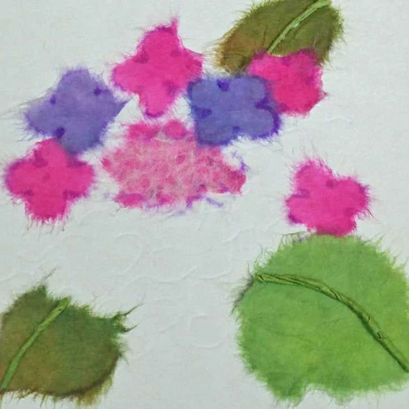 和紙貼り絵原画【山紫陽花】-サムホールサイズ - 絵画