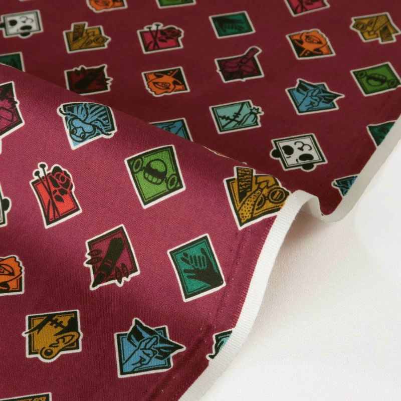 呪術廻戦 コットン生地 アイコン柄(えんじ)