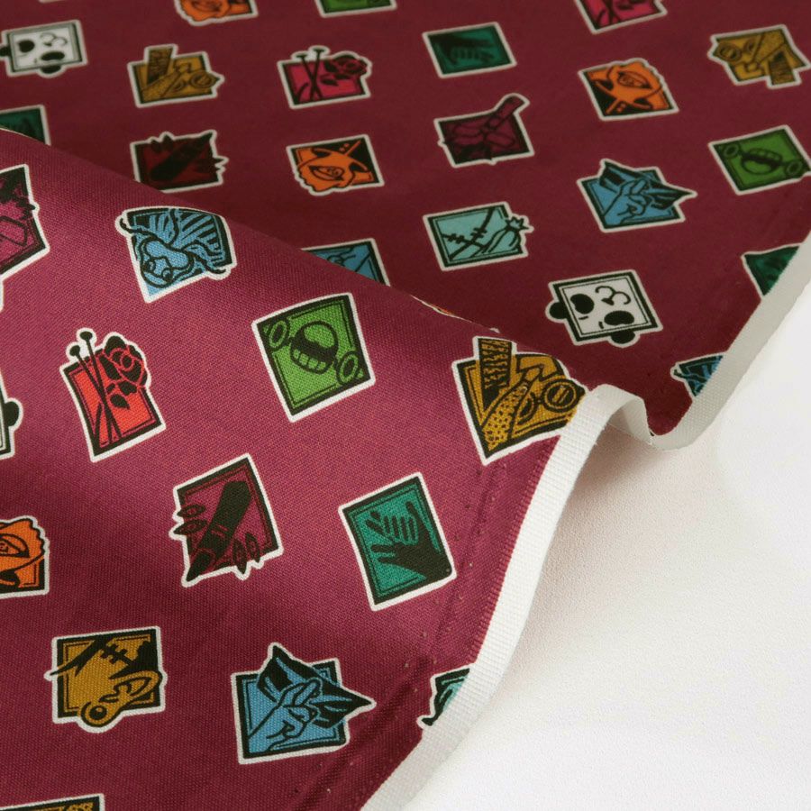 呪術廻戦 コットン生地 アイコン柄(えんじ)