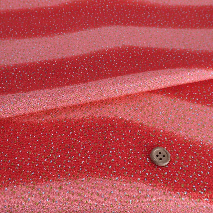 ちりめん生地 段ぼかしに金銀ふぶき(朱赤)