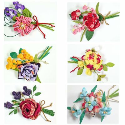 つまみ細工キット 花の額絵・黄色系(額付き) |生地 和柄/和布