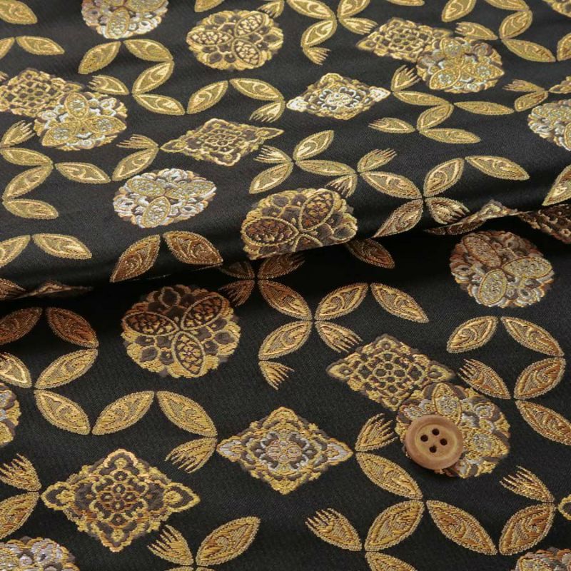 金襴生地(金らん) 金の破れ七宝に唐華三ツ菱(黒)