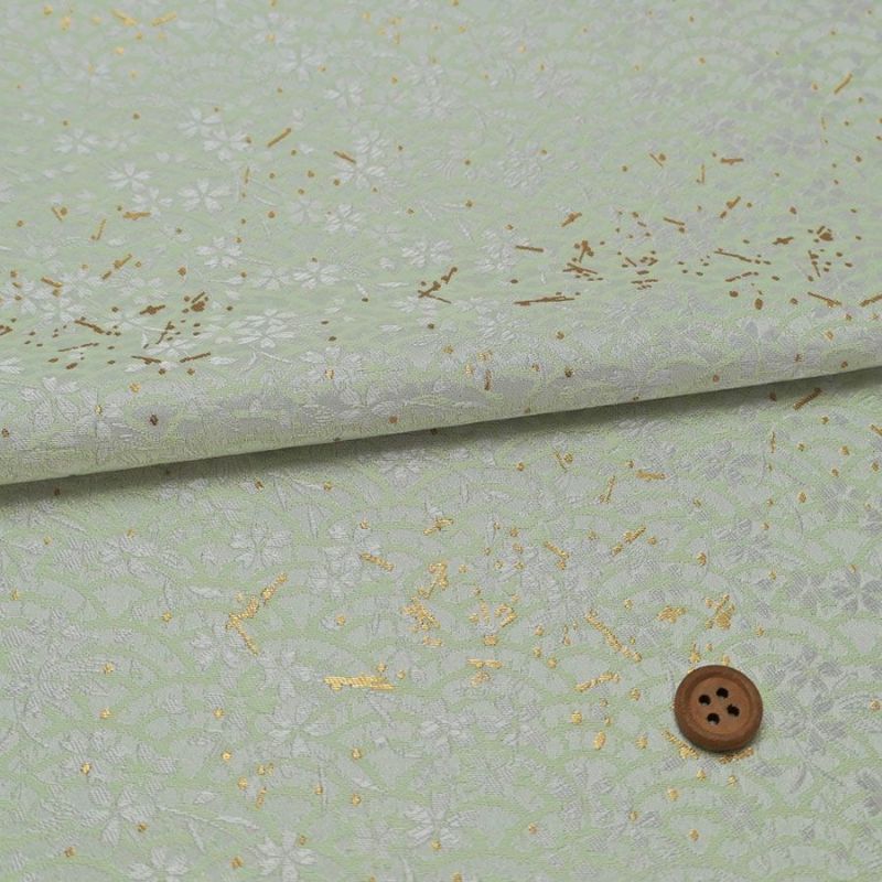 金襴生地(金らん) さくら青海波に金散らし(淡わさび)