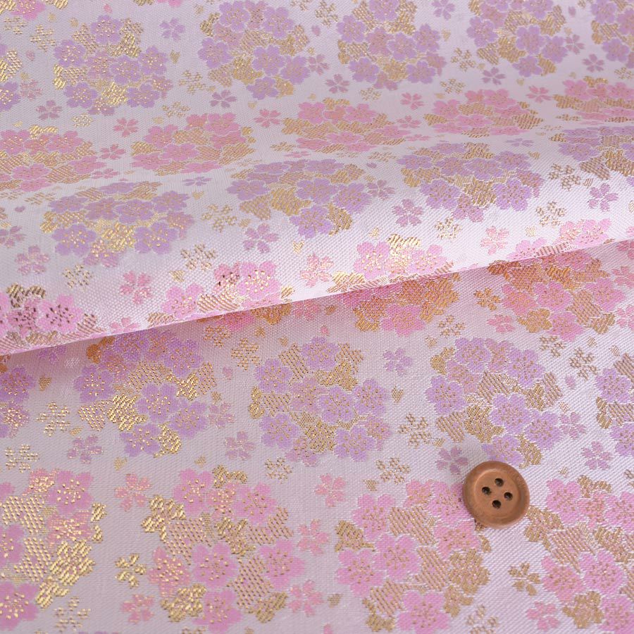 金襴生地(金らん) たてわくに菊桜(ミント/レモン) 10cm単位 切り売り 