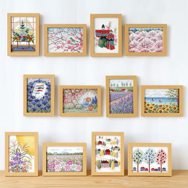 クロスステッチキット 12ヶ月の小さな花風景(1月 お正月のお祝い花