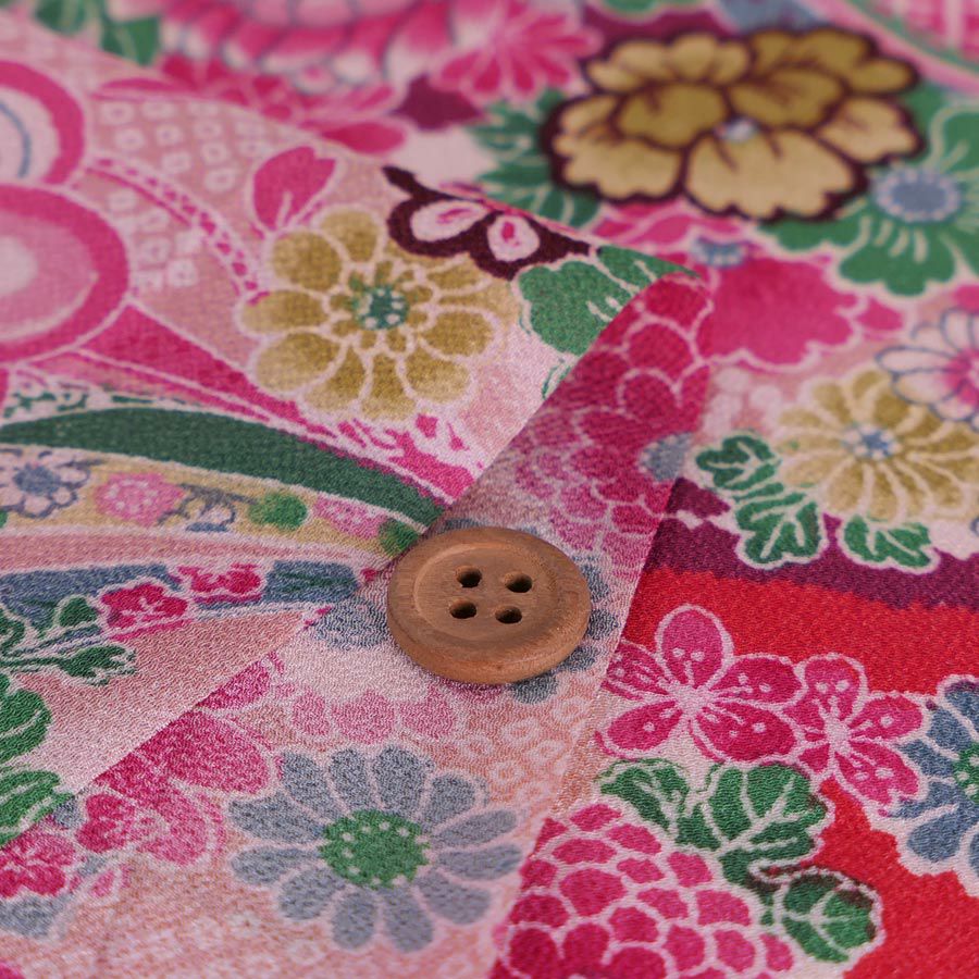 一越ちりめん生地 しぼりに花のし小槌文様(ピンク/あずき) 10cm単位 切り売り