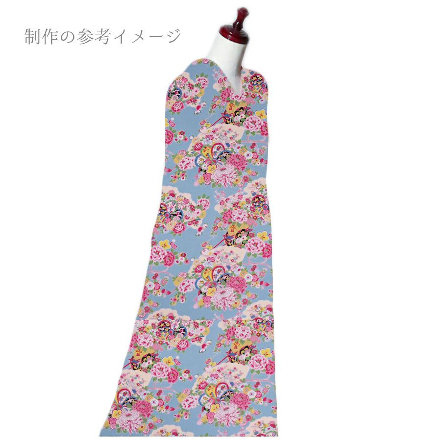 ポリちりめん生地 花御所車の雅び(水色) 10cm単位 切り売り |生地 和柄